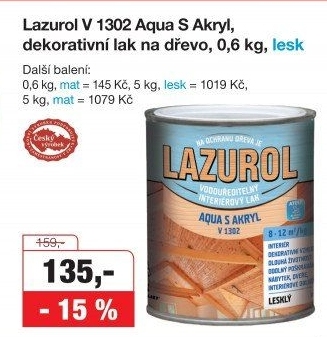 Lak na dřevo Aqua s akryl Lesk Lazurol