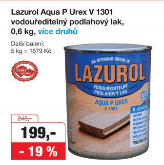 Vodou ředitelný podlahový lak Lazurol Aqua P Urex V