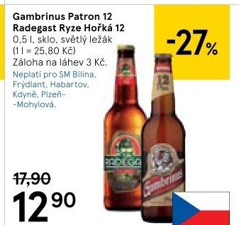 Pivo světlý ležák 12° Patron Gambrinus