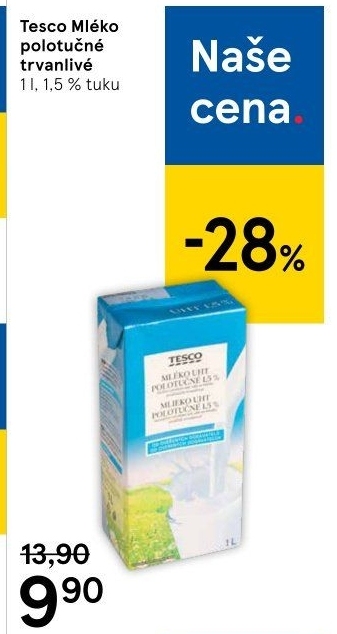 Mléko trvanlivé Tesco - 1,5% polotučné