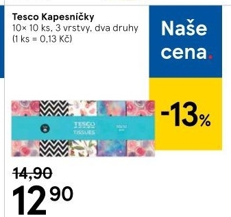 Papírové kapesníčky 3vrstvé Tesco