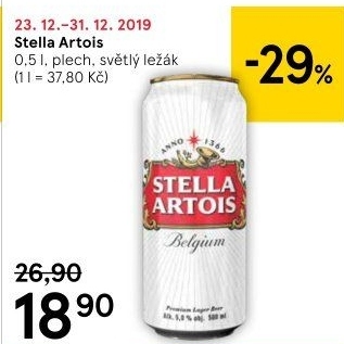 Pivo světlý ležák Stella Artois