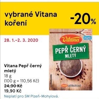 Koření Pepř černý mletý Vitana
