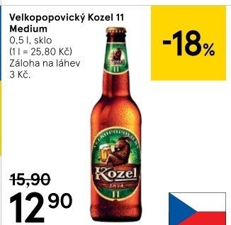Pivo světlý ležák 11° Medium Velkopopovický Kozel