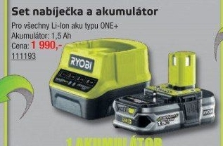 Nabíječka a akumulátor Ryobi