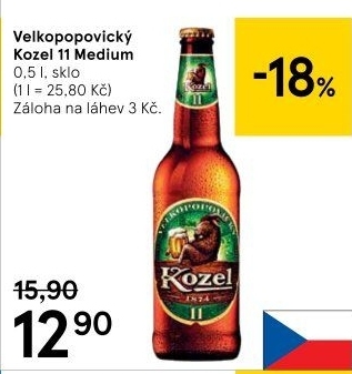 Pivo světlý ležák 11° Medium Velkopopovický Kozel
