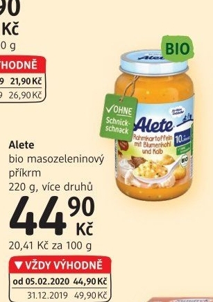 Příkrm masozeleninový bio Alete Nestlé