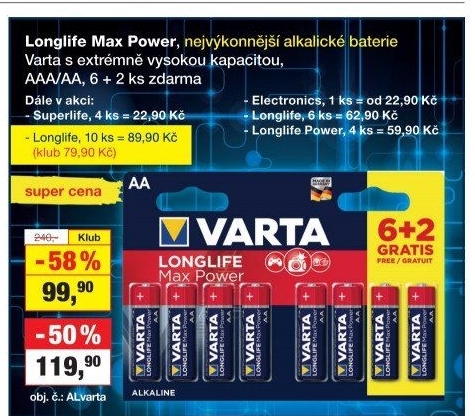 Baterie alkalické Max Power Varta