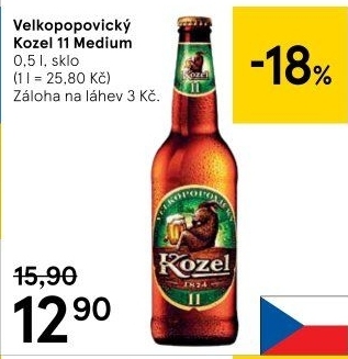 Pivo světlý ležák 11° Medium Velkopopovický Kozel