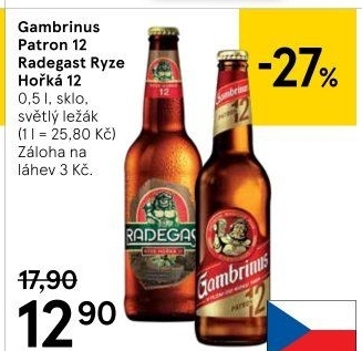 Pivo světlý ležák 12° Patron Gambrinus
