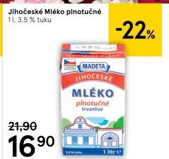 Mléko trvanlivé Jihočeské Madeta - 3,5% plnotučné