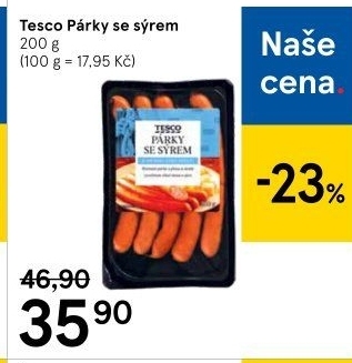 Párky se sýrem Tesco