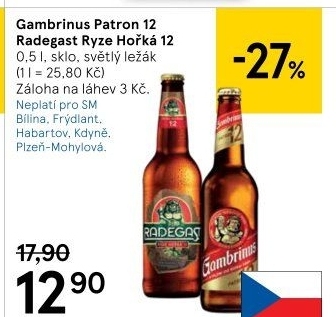 Pivo světlý ležák 12° Patron Gambrinus