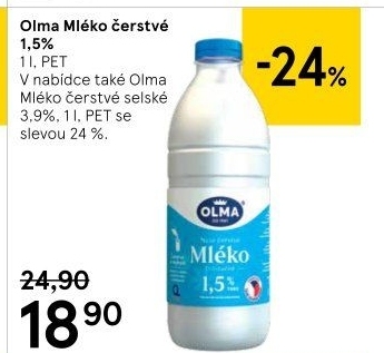 Mléko čerstvé Olma - 1,5% polotučné