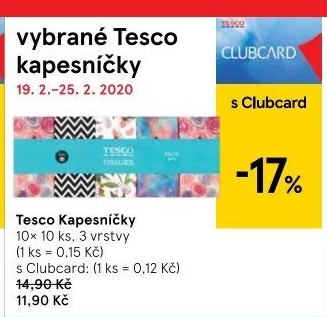Papírové kapesníčky 3vrstvé Tesco