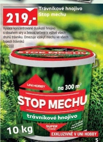 Trávníkové hnojivo Stop mechu Uni Hobby