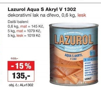 Lak na dřevo Aqua s akryl Lesk Lazurol