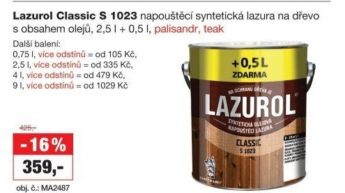Lazura na dřevo Classic Lazurol