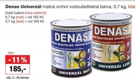 Vodou ředitelná vrchní barva Denas Uni Mat