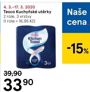 Utěrky kuchyňské 3vrstvé Tesco