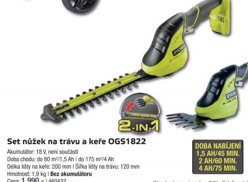 Aku nůžky na trávu a keře OGS1822 Ryobi