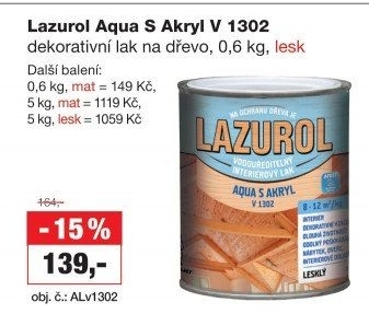 Lak na dřevo Aqua s akryl Lesk Lazurol