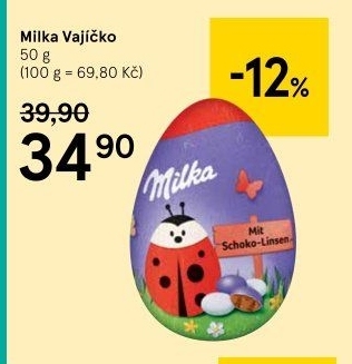 Čokoládové vajíčko Milka
