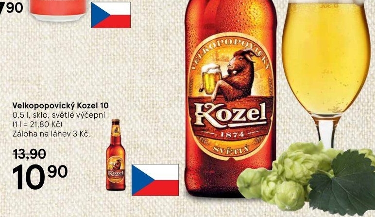 Pivo světlé výčepní 10°Velkopopovický Kozel