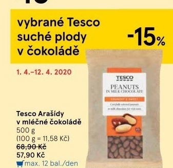 Arašídy v čokoládě Tesco