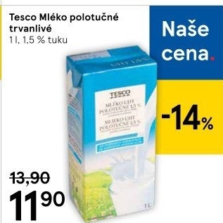 Mléko trvanlivé Tesco - 1,5% polotučné