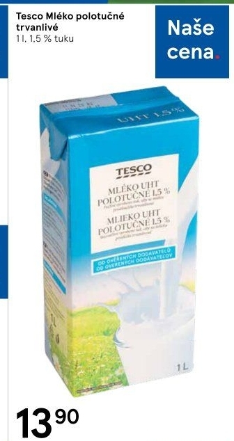 Mléko trvanlivé Tesco - 1,5% polotučné