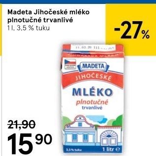 Mléko trvanlivé Jihočeské Madeta - 3,5% plnotučné