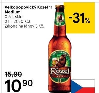 Pivo světlý ležák 11° Medium Velkopopovický Kozel