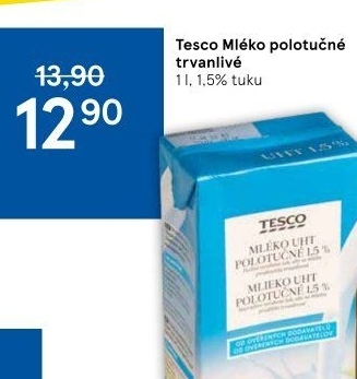 Mléko trvanlivé Tesco - 1,5% polotučné