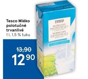 Mléko trvanlivé Tesco - 1,5% polotučné