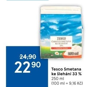 Smetana ke šlehání Tesco 33%