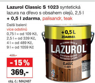 Lazura na dřevo Classic Lazurol