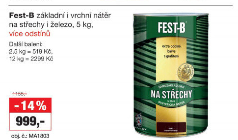 Nátěr na střechy Fest - B Barvy a laky Hostivař