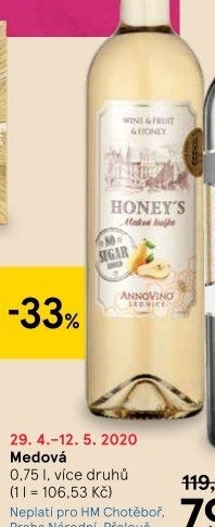 Vinný nápoj medový ovocný Vinařství Annovino Lednice