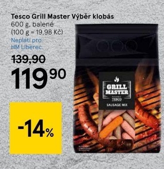 Výběr klobás Grill Master Tesco