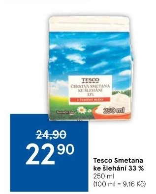 Smetana ke šlehání Tesco 33%