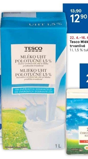 Mléko trvanlivé Tesco - 1,5% polotučné