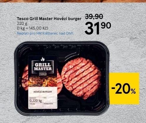Hovězí burger Grill Master Tesco