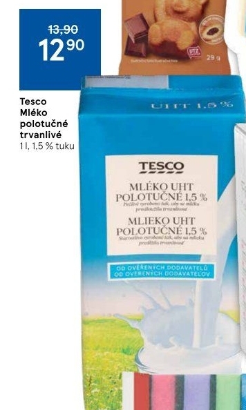 Mléko trvanlivé Tesco - 1,5% polotučné