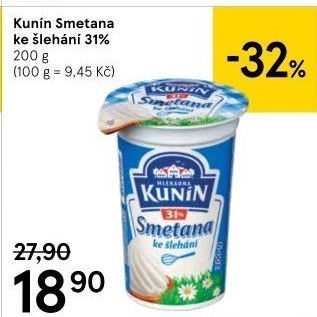 Smetana ke šlehání Kunín 31%