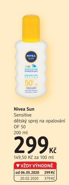 Sprej dětský na opalování OF 50+ Sensitive Sun Nivea