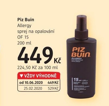 Sprej na opalování OF 15 Allergy Piz Buin
