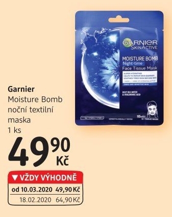 Textilní pleťová maska noční Moisture Garnier
