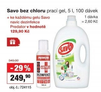 Prací gel bez chloru Savo