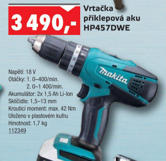 Aku příklepová vrtačka Makita HP457DWE